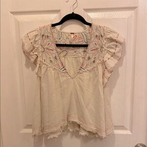 Free People size Small Hailey Embroidered Cream Women's Top